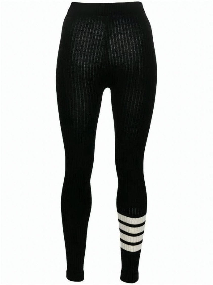 Thom Browne Ribbed Wool Leggings With Signature Stripes By Thom Browne