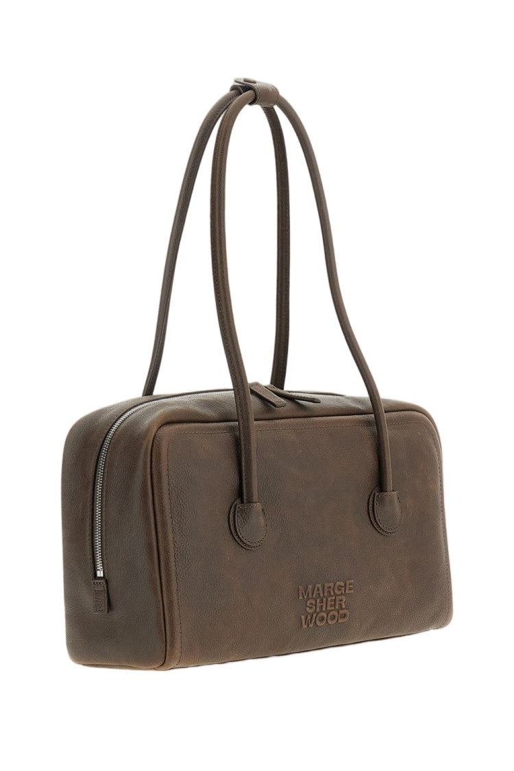 Margesherwood Brown Premium Leather Boston Shoulder Bag With Zip Closure