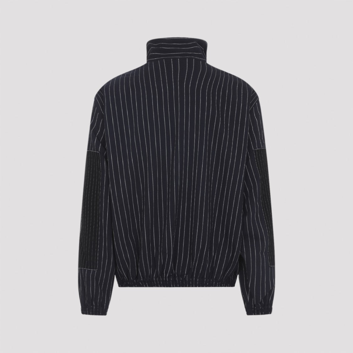Acne Studios Pinstripe Wool Blend Jacket With High Collar And Zip Closure