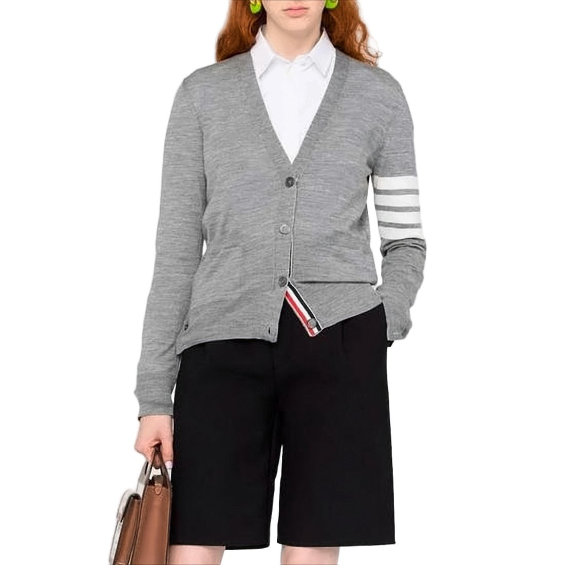 Thom Browne Lightweight Grey Merino Wool Cardigan With V-Neckline