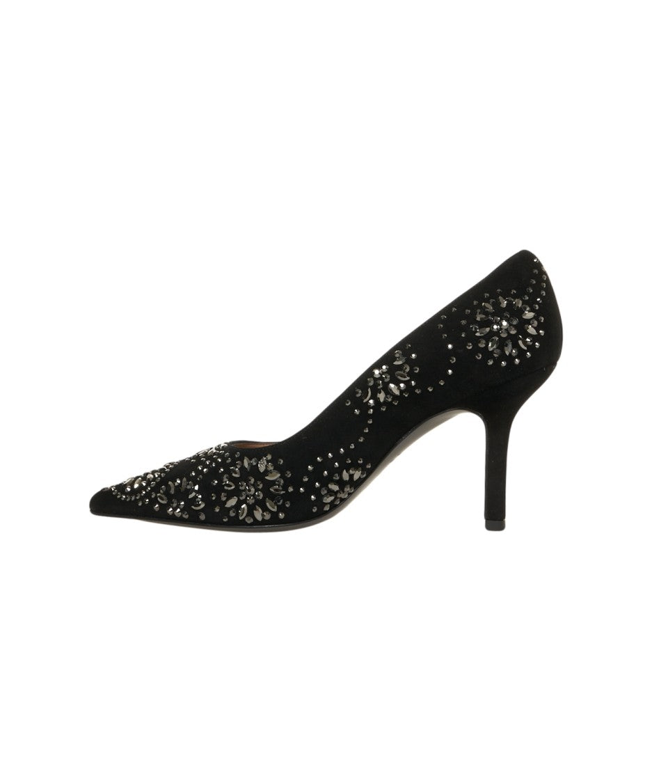 Gender Pointed Toe Suede Pumps With Strass Embellishments