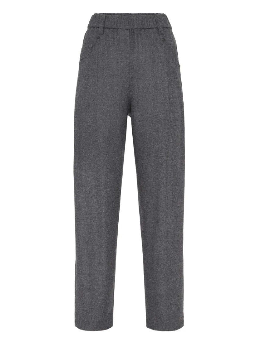 Brunello Cucinelli High-Waisted Trousers With Woven Belt Detail