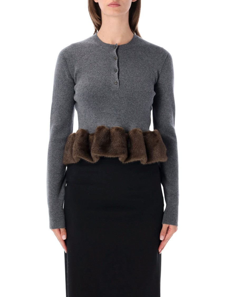 Stella Mccartney Fitted Grey Wool Blend Jumper With Voluminous Peplum Hem
