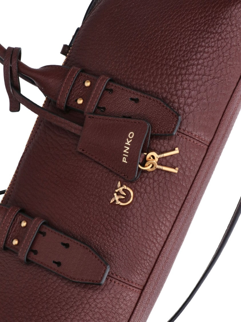 Pinko Bordeaux Leather Horizontal Bowling Tote Bag