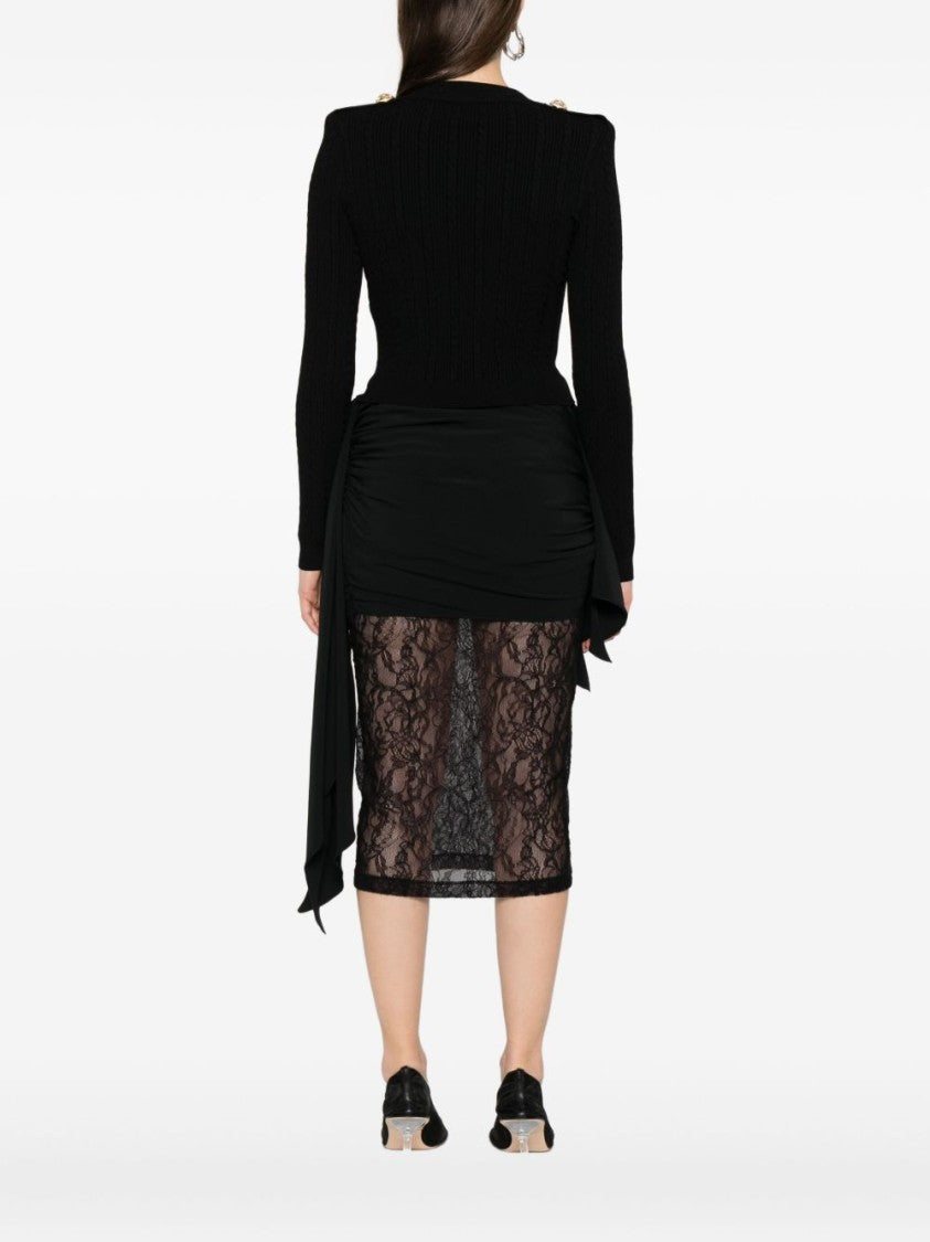 Balmain Cable-Knit V-Neck Cardigan