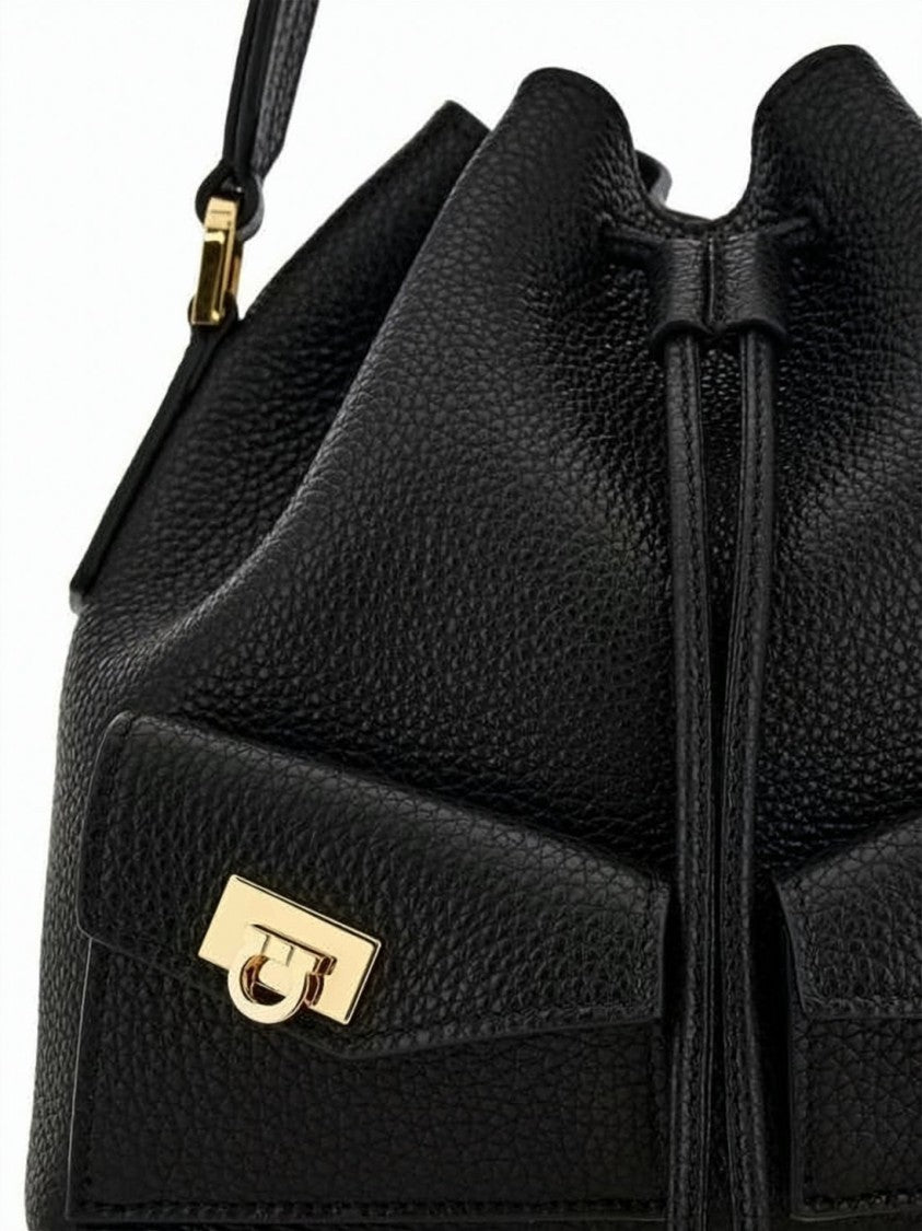 Salvatore Ferragamo Multi-Pocket Pebbled Leather Bucket Bag
