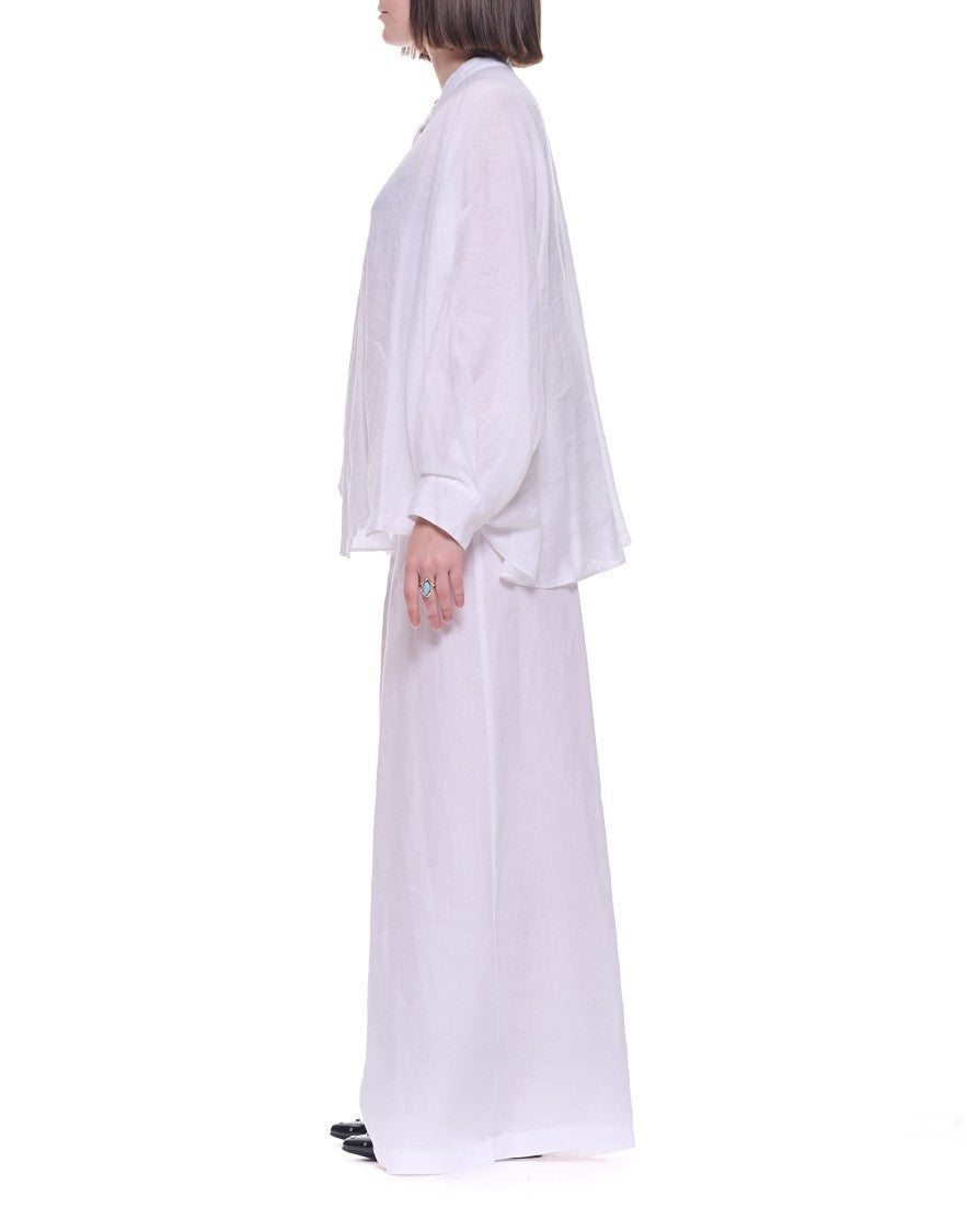 Hira White Batwing Sleeve Linen Button Shirt