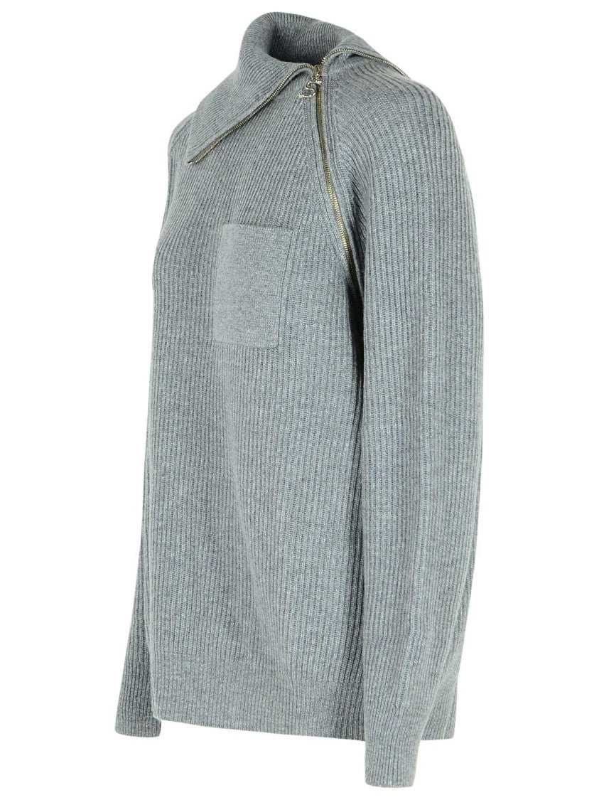 Sportmax Salpa' Cashmere Blend Sweater With Medium Grey Zip