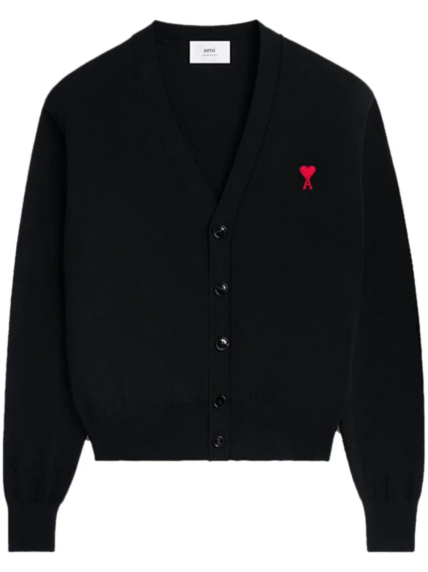 Ami V-Neck Black Cardigan With Button-Down Front