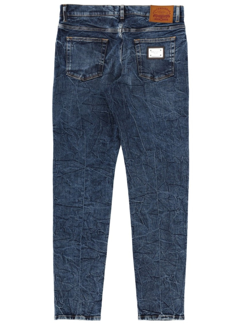 Dolce & Gabbana Blue Cotton Blend Whiskering Jeans