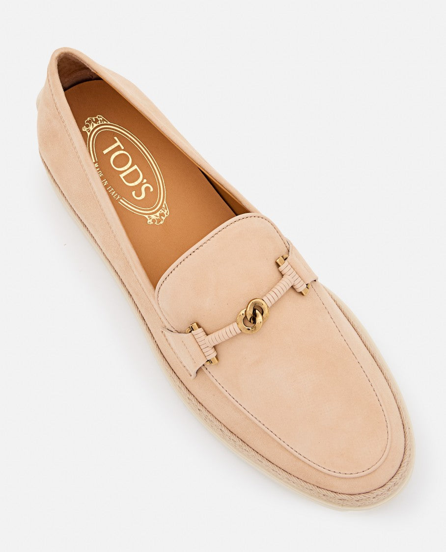 Tod's Leather And Raffia Moccasins With Signature Grommets