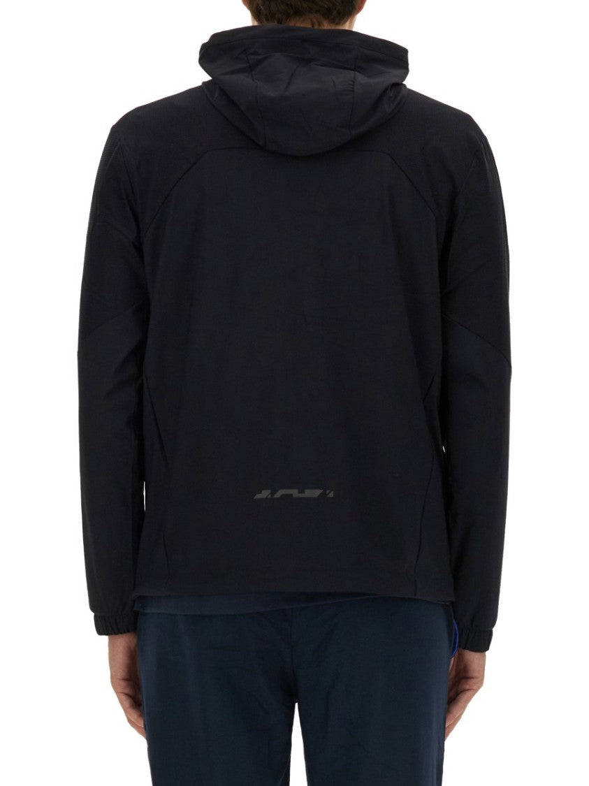 Boss Zip-Up Black Technical Fabric Hooded Sweatshirt