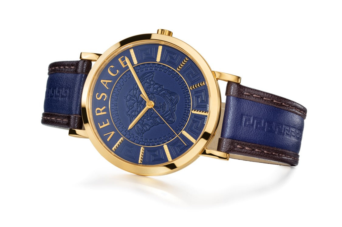 Versace 40Mm Quartz Analog Watch With Gold-Tone Case And Calf Leather Strap