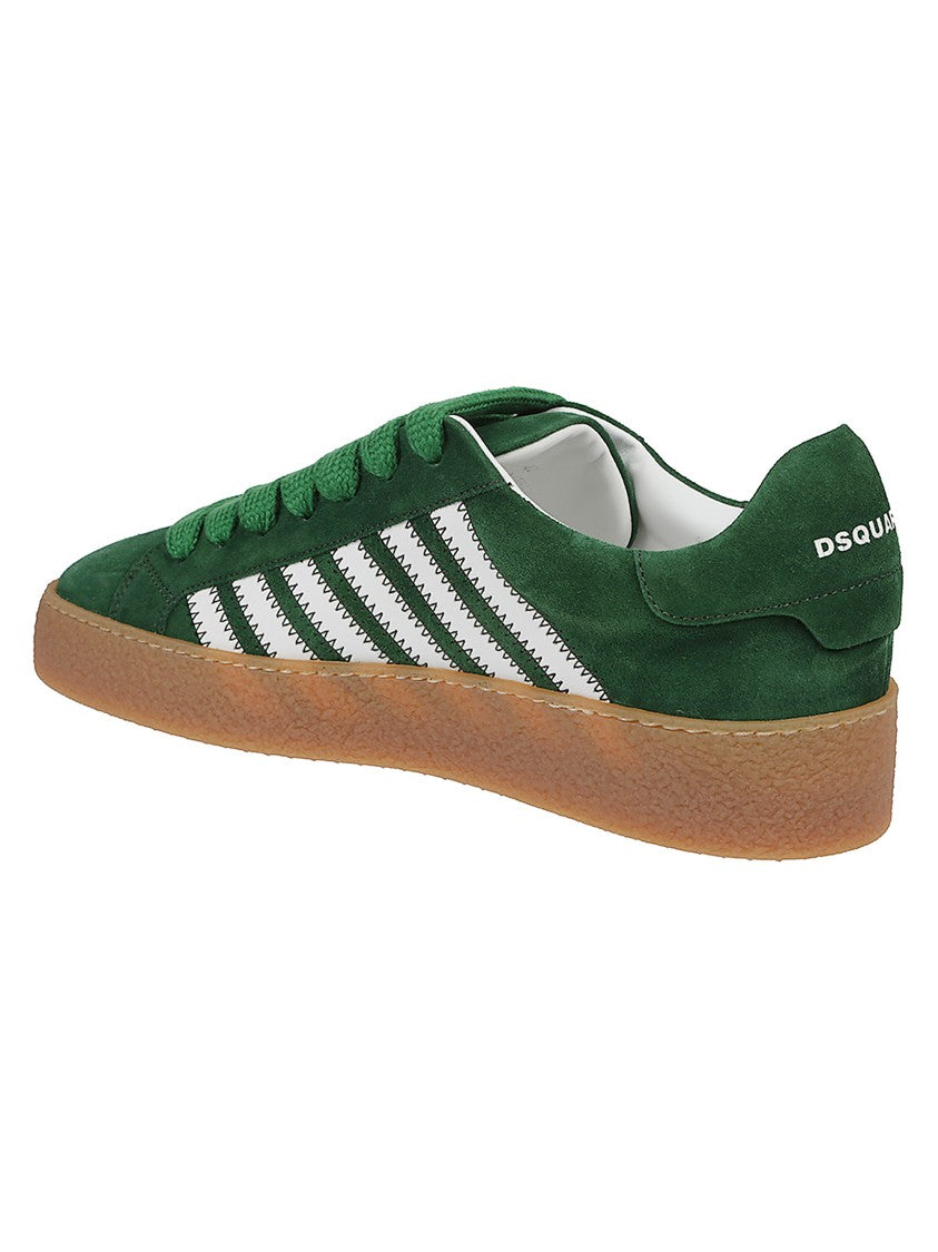 Dsquared2 Textured Green Sneakers With Retro Patch And Chunky Sole
