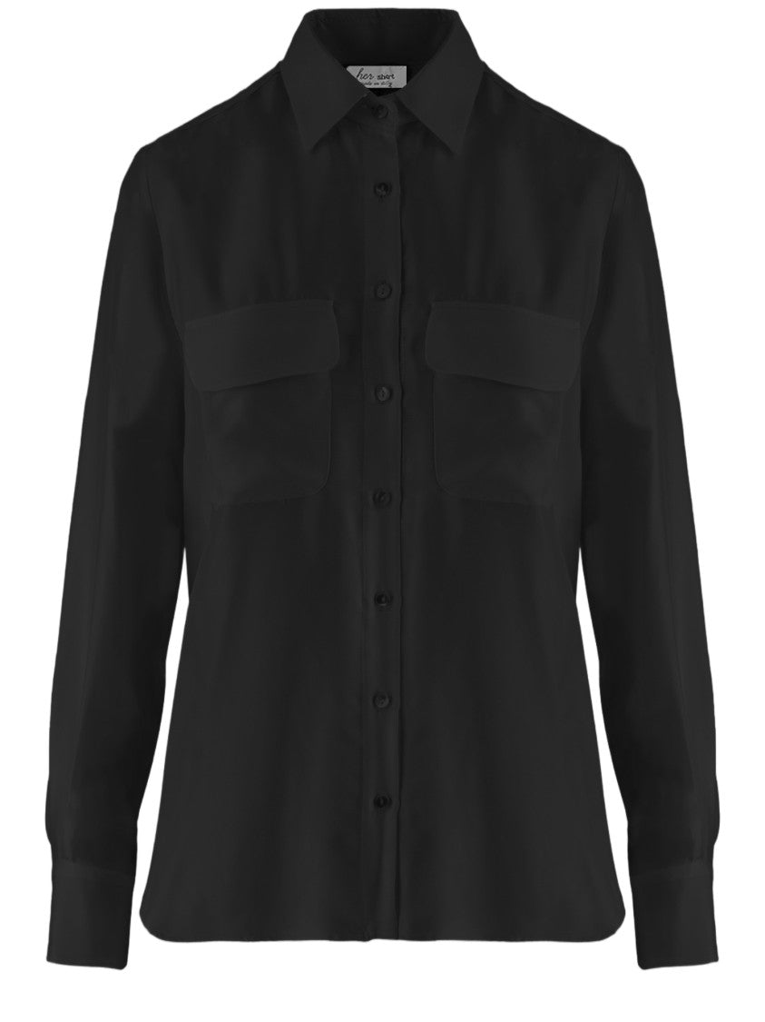 Her Shirt Long-Sleeved Silk Shirt With Classic Collar And Flap Pockets