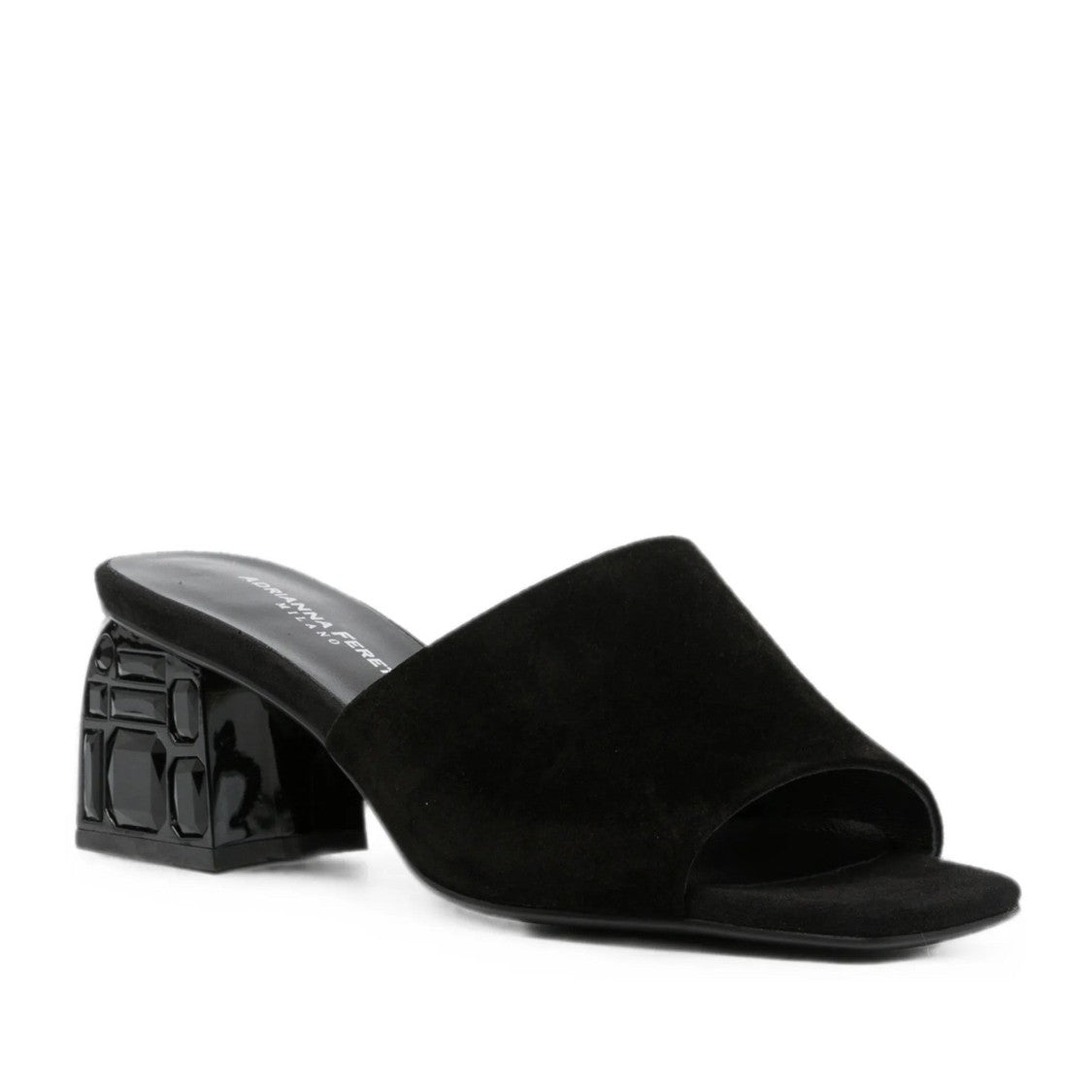 Adrianna Feretti Black Open-Toe Suede Block-Heel Slippers