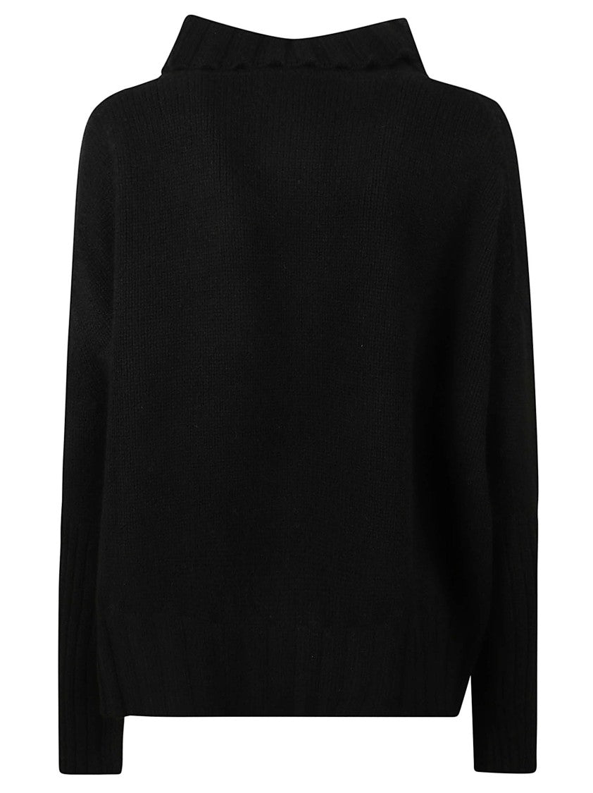 Be You Ribbed Knit Black Turtleneck Sweater With Folded Collar