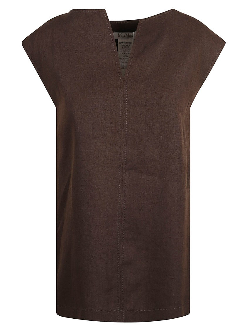Max Mara V-Neck Linen Dress With Cap Sleeves
