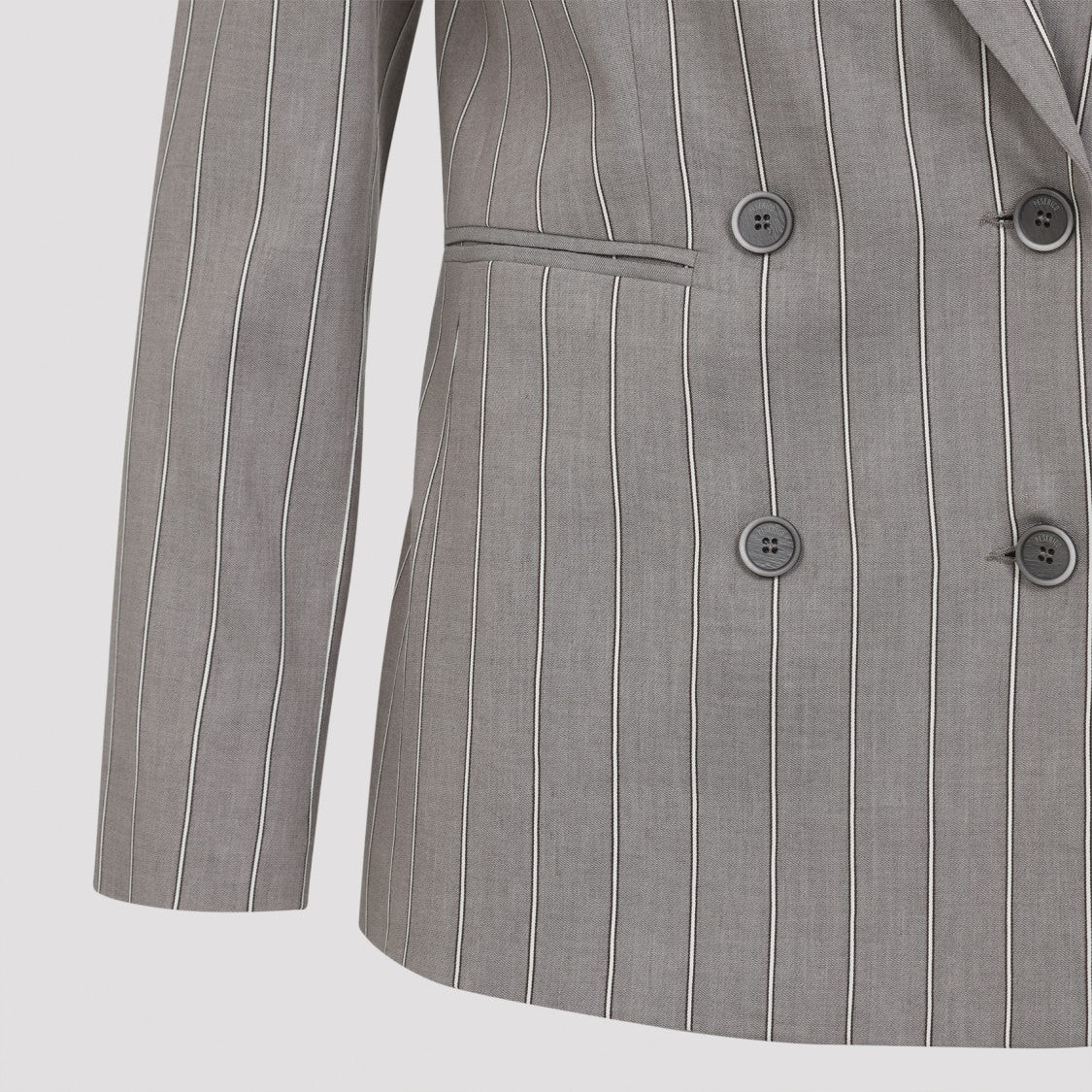 Peserico Pinstriped Brown Linen Jacket With Double-Breasted Design