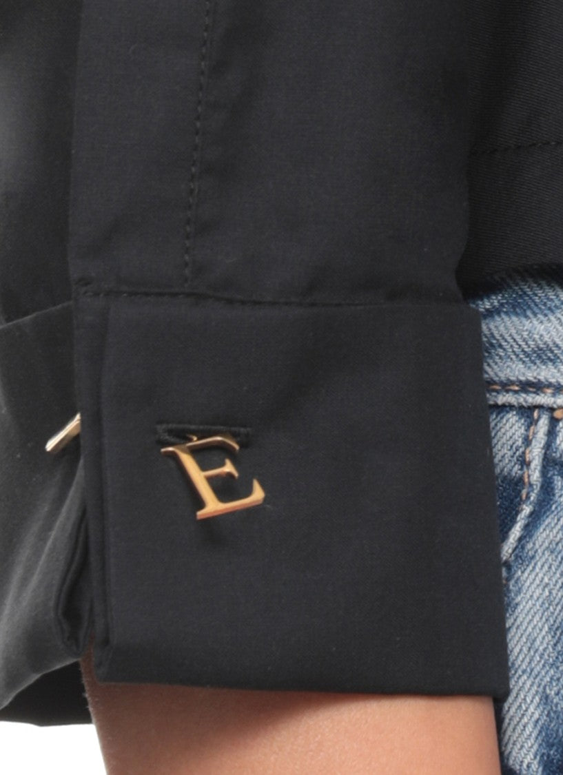 Elisabetta Franchi Black Chain-Cuff Cropped Cotton Shirt