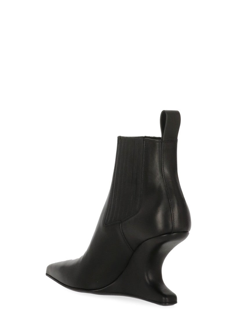 Rick Owens Sculptural Black Leather Heeled Boot With Arrowhead Design