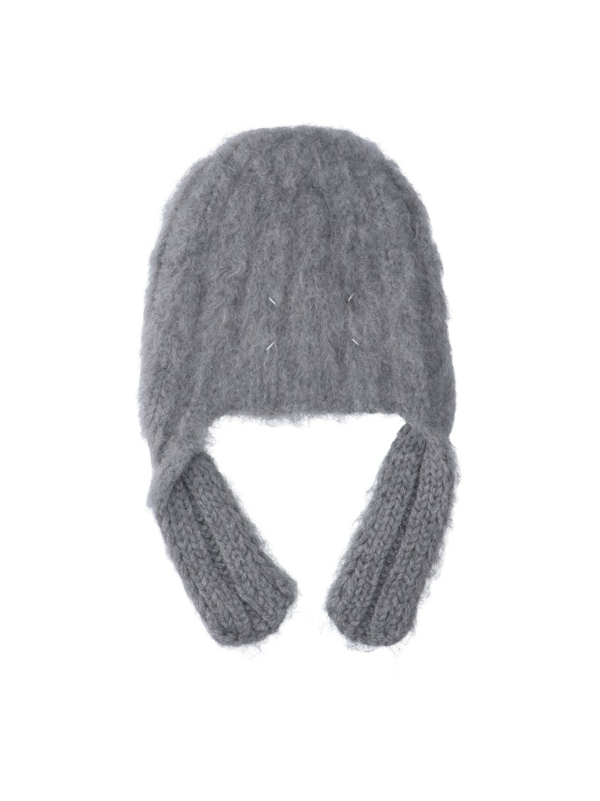 Maison Margiela Brushed Alpaca Wool Knit Hat With Ribbed Earflaps