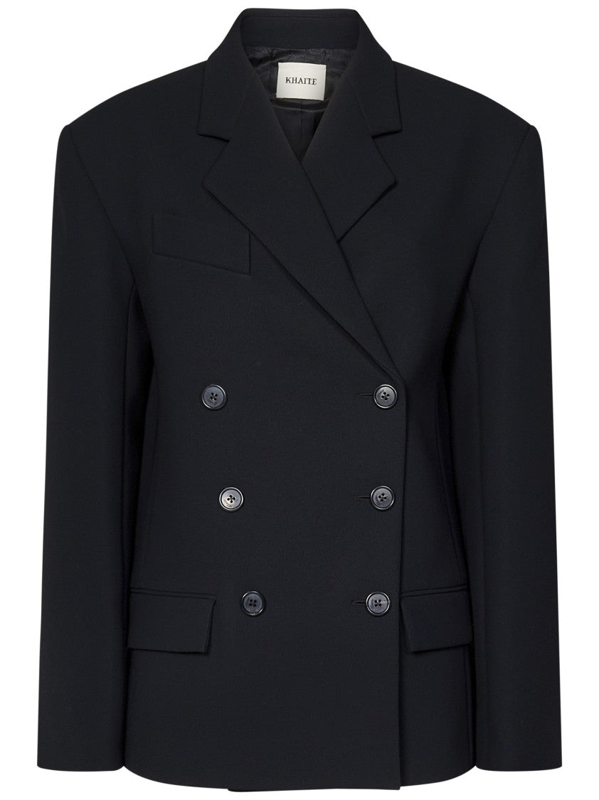 Khaite Double-Breasted Black Coat