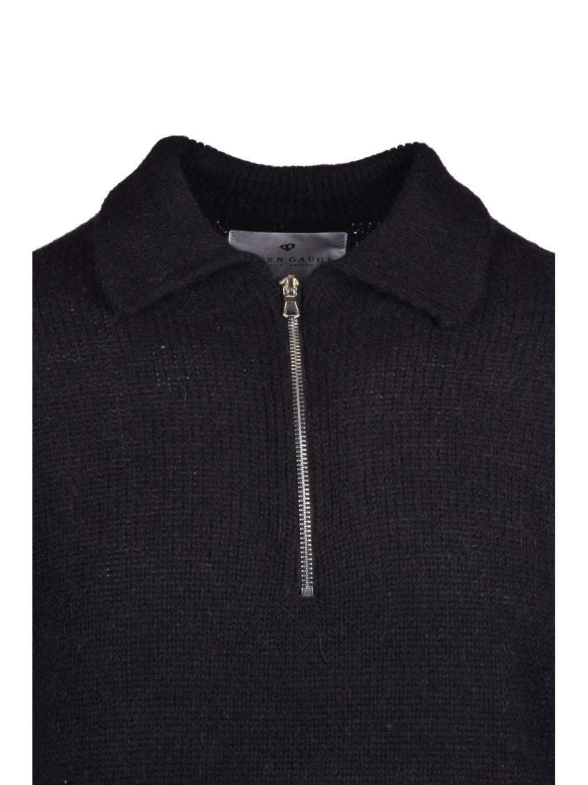 Seven Gauge Black Alpaca-Blend Half-Zip Knit Polo Shirt