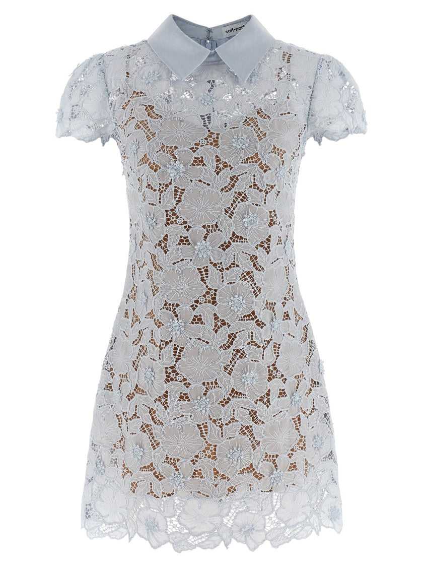 Self-Portrait 'Blue Guipure Lace Mini' Dress