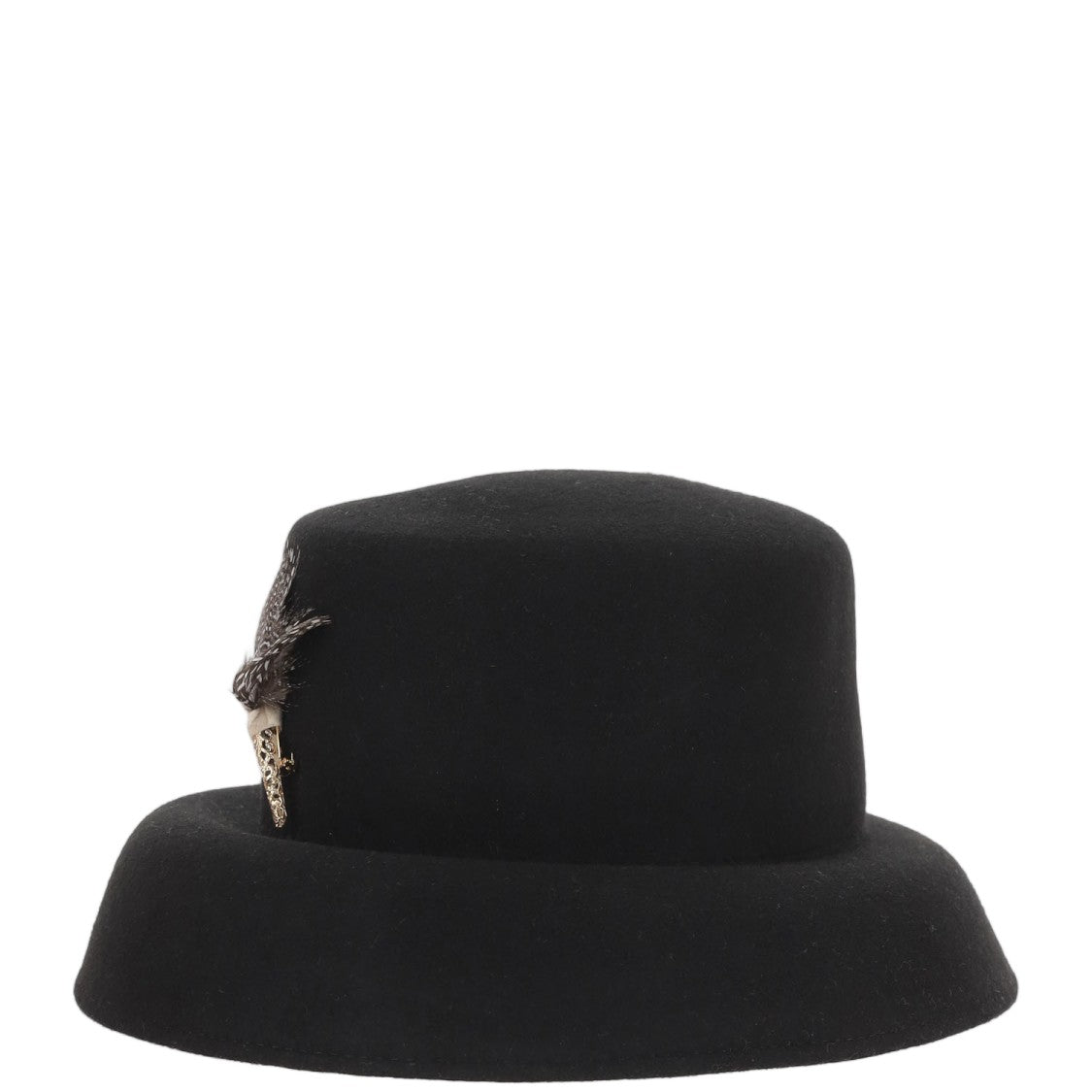 Alexia Alvarez De Toledo Black Wide Brim Feather Brooch Wool Hat