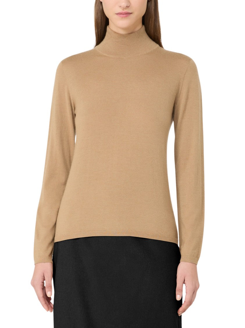 Max Mara Brown Gatto Cashmere Mock Neck Sweater