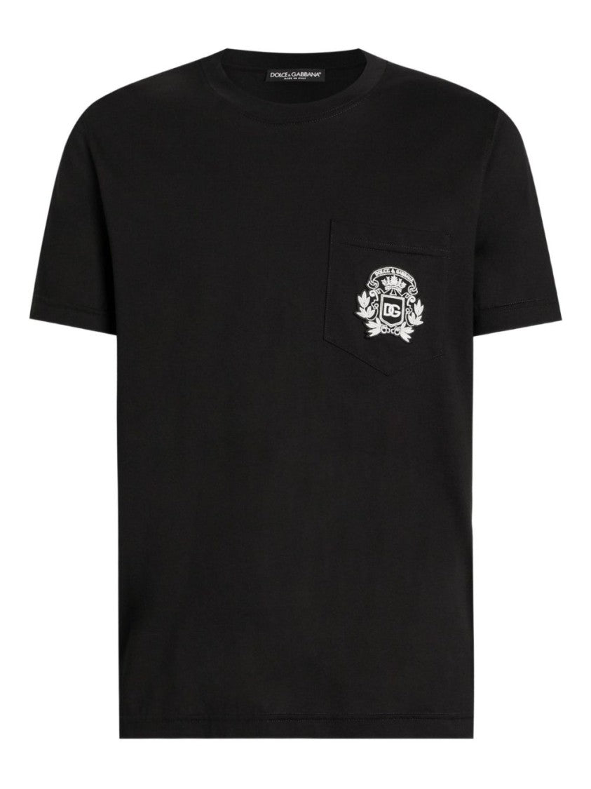 Dolce & Gabbana Short-Sleeve Cotton T-Shirt With Embroidered Crest