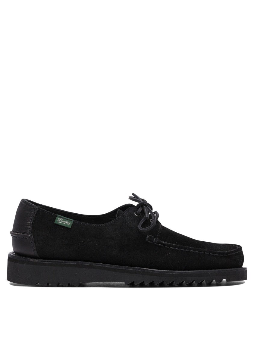 Kaptain Sunshine Black Suede Loafers With Lace-Up Closure