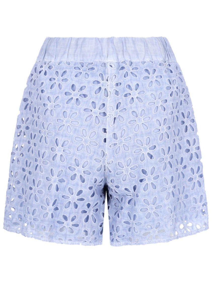 120% Lino Floral Cut-Out Relaxed Cotton Shorts