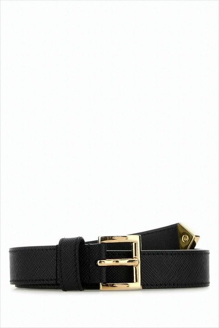 Prada Textured Leather Belt With Polished Gold Buckle