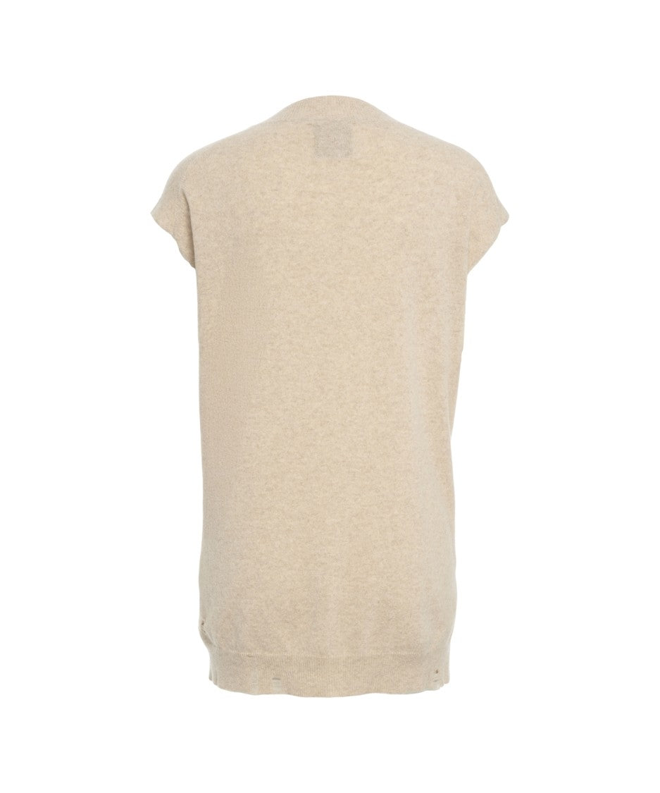 Jeio Oversized Knitted Gilet With Diamond Pattern And Distressed Details