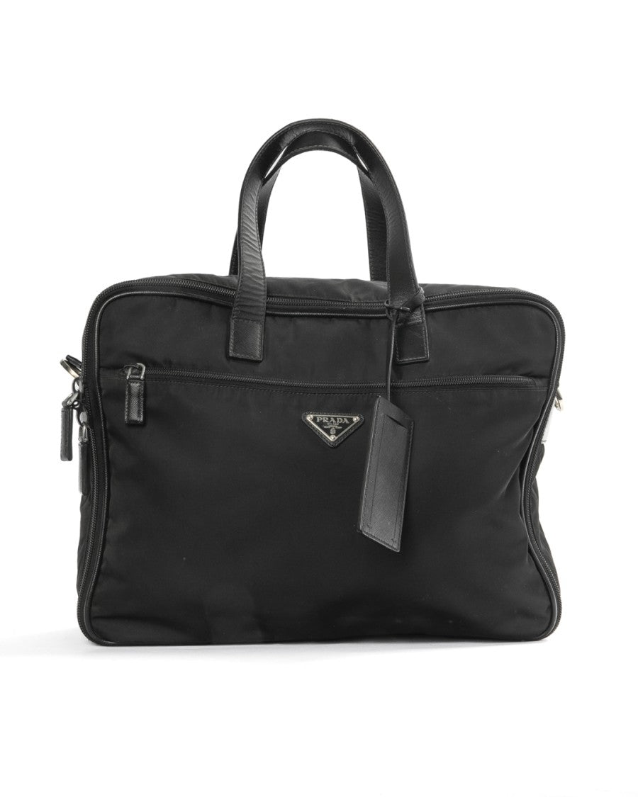 Prada Black Nylon Large Messenger Zip Bag