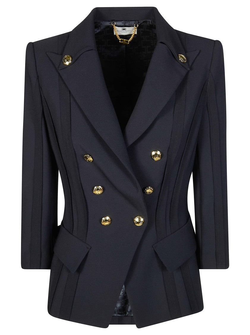 Elisabetta Franchi Tailored Double Breasted Gold Buttons Blazer