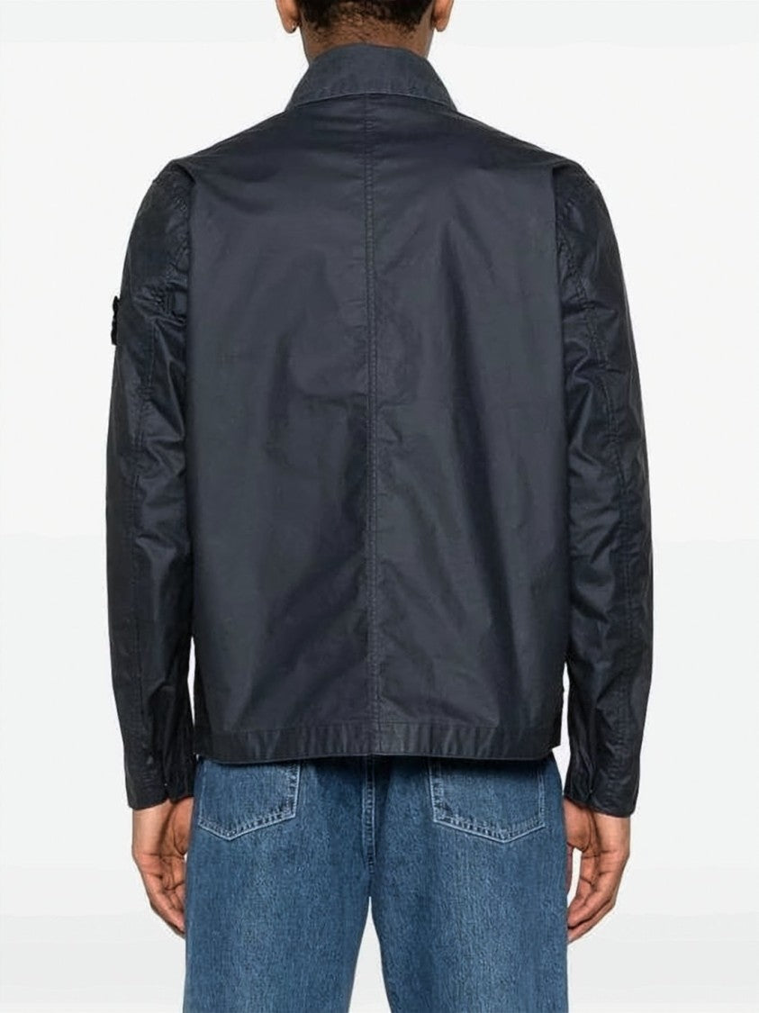 Stone Island Structured Black Jacket With Button-Up Front