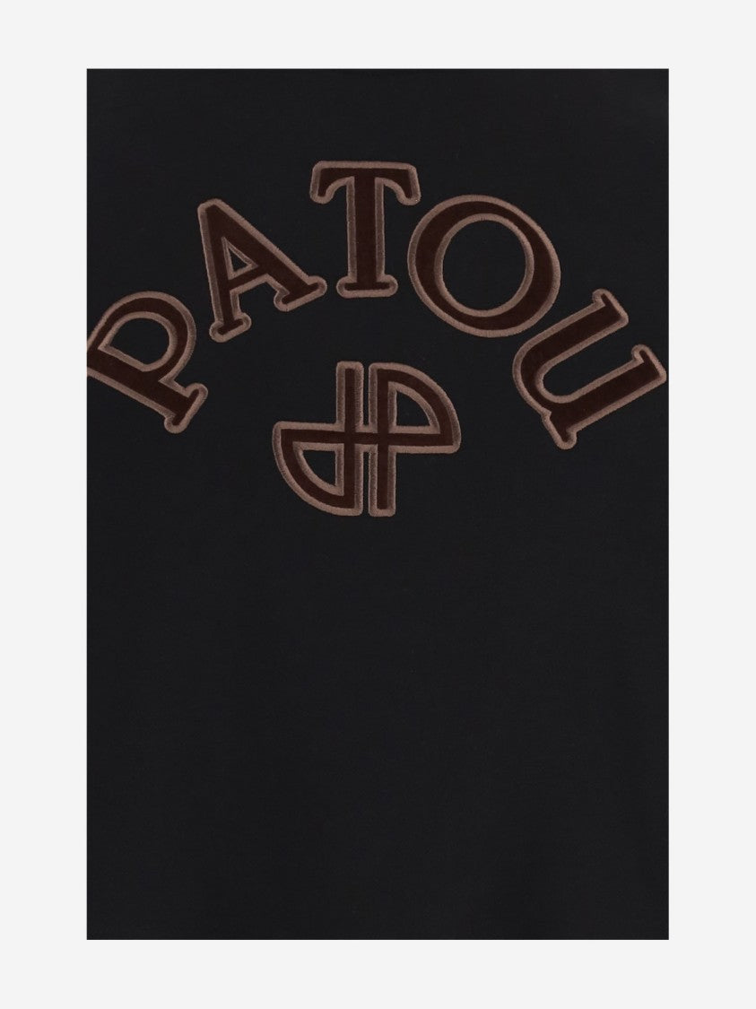 Patou Black Cropped Prominent Logo Cotton Sweatshirt