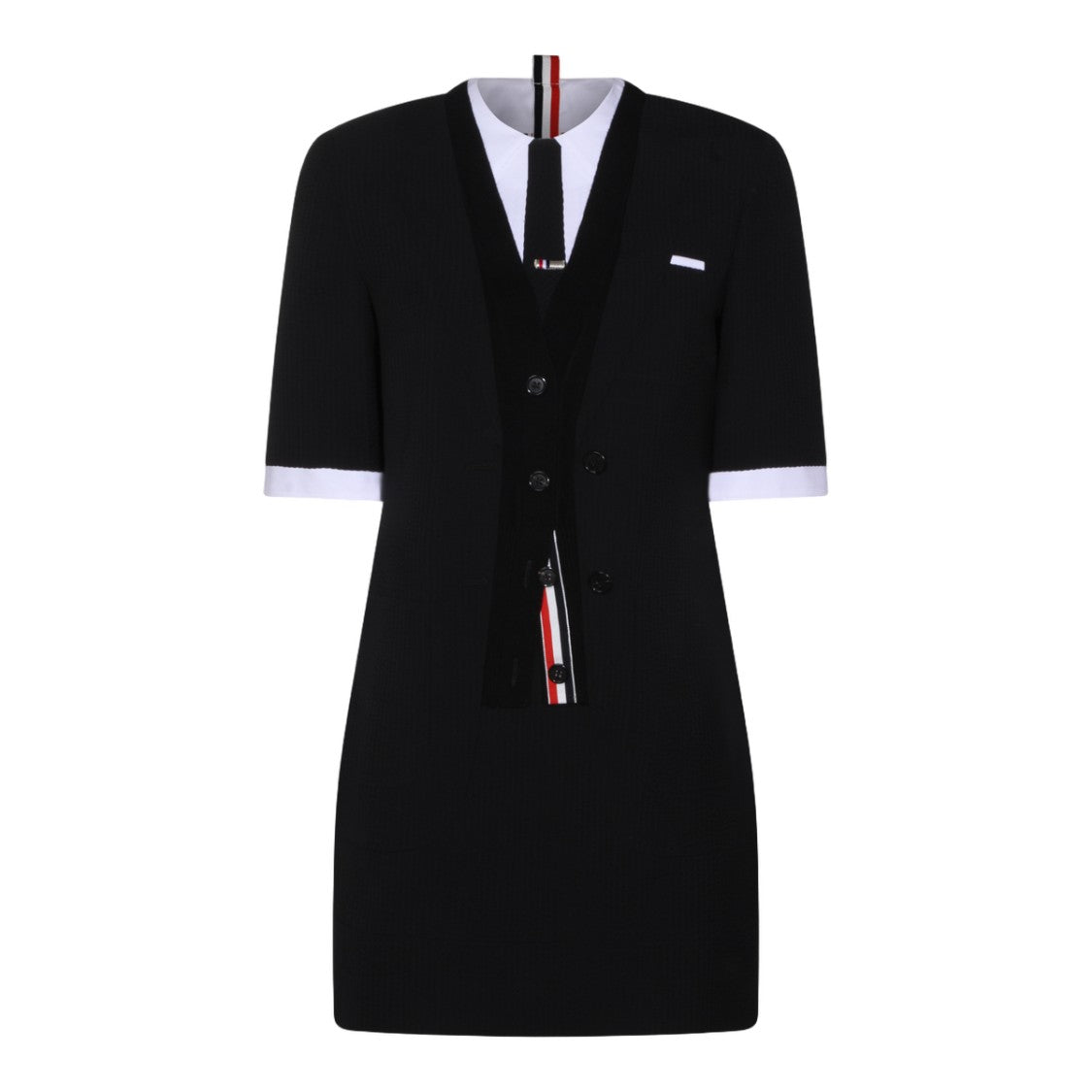 Thom Browne Tailored Black Mini Dress With Contrast Cuffs