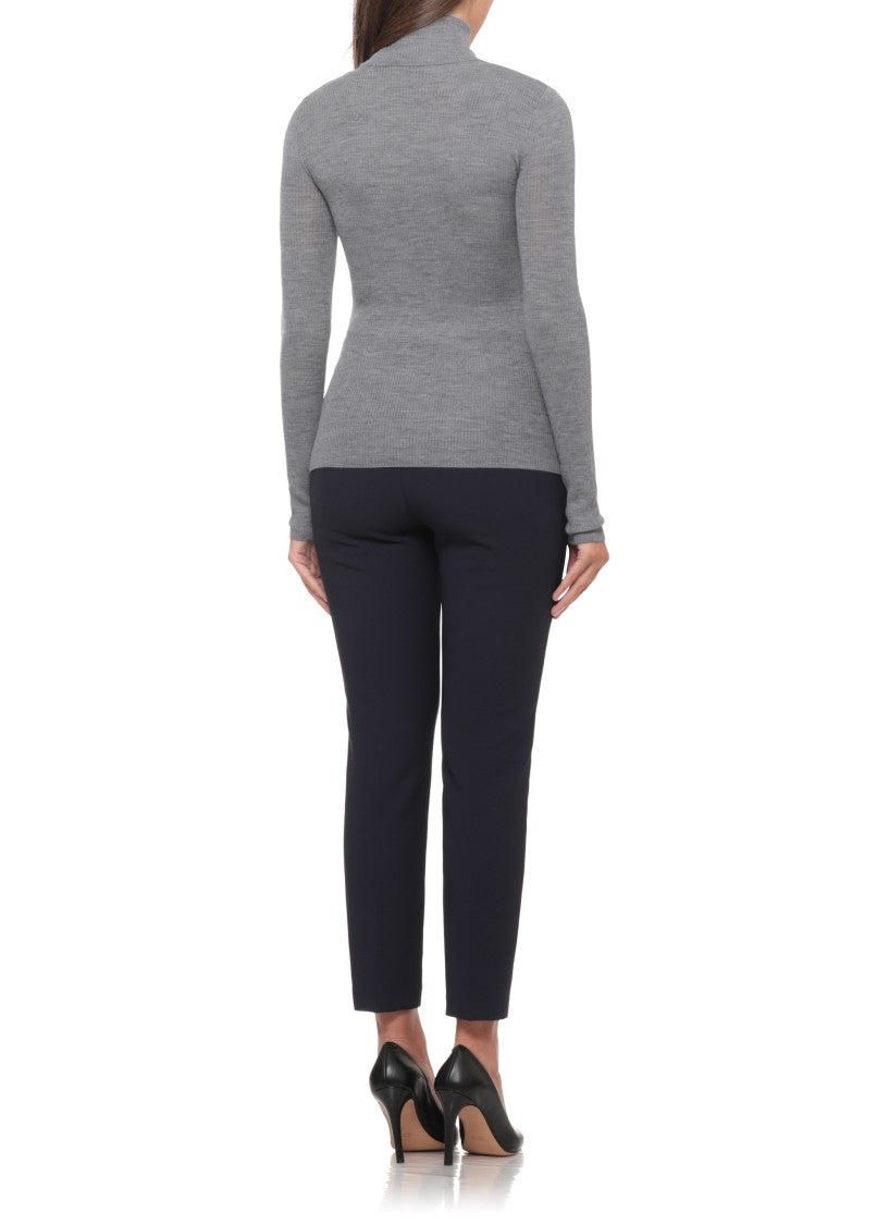 Elisabetta Franchi Fitted High Neck Wool Sweater With Embroidered Logo