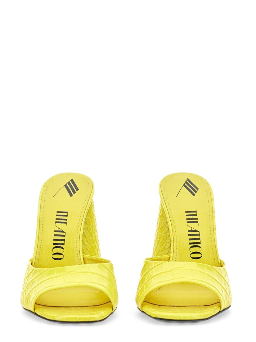 The Attico Crocodile-Embossed Yellow Leather Mules