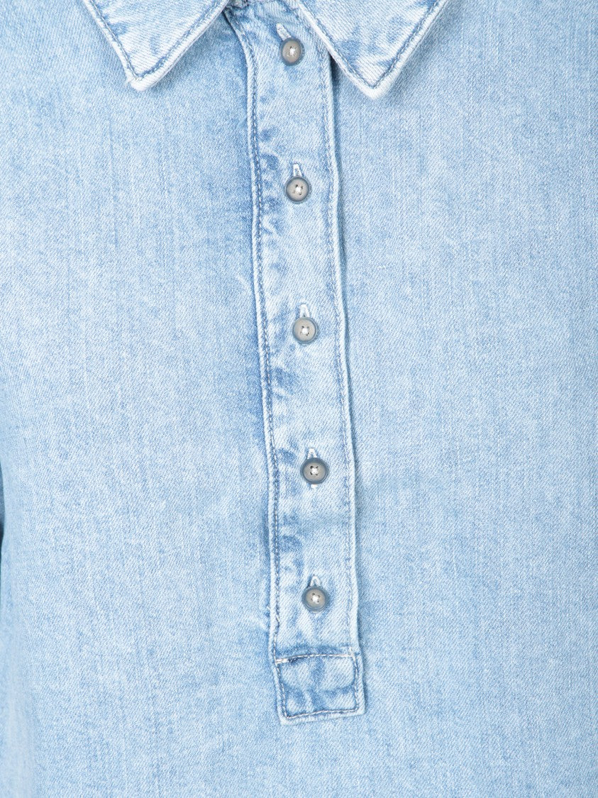 7 For All Mankind Light Blue Denim Top With Short Sleeves