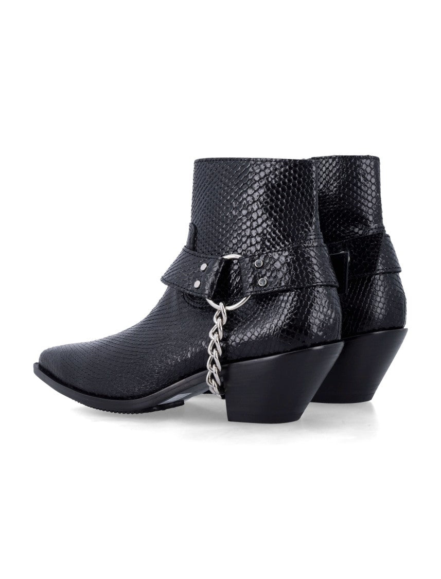 Junya Watanabe Python-Effect Leather Western Ankle Boots With Chain