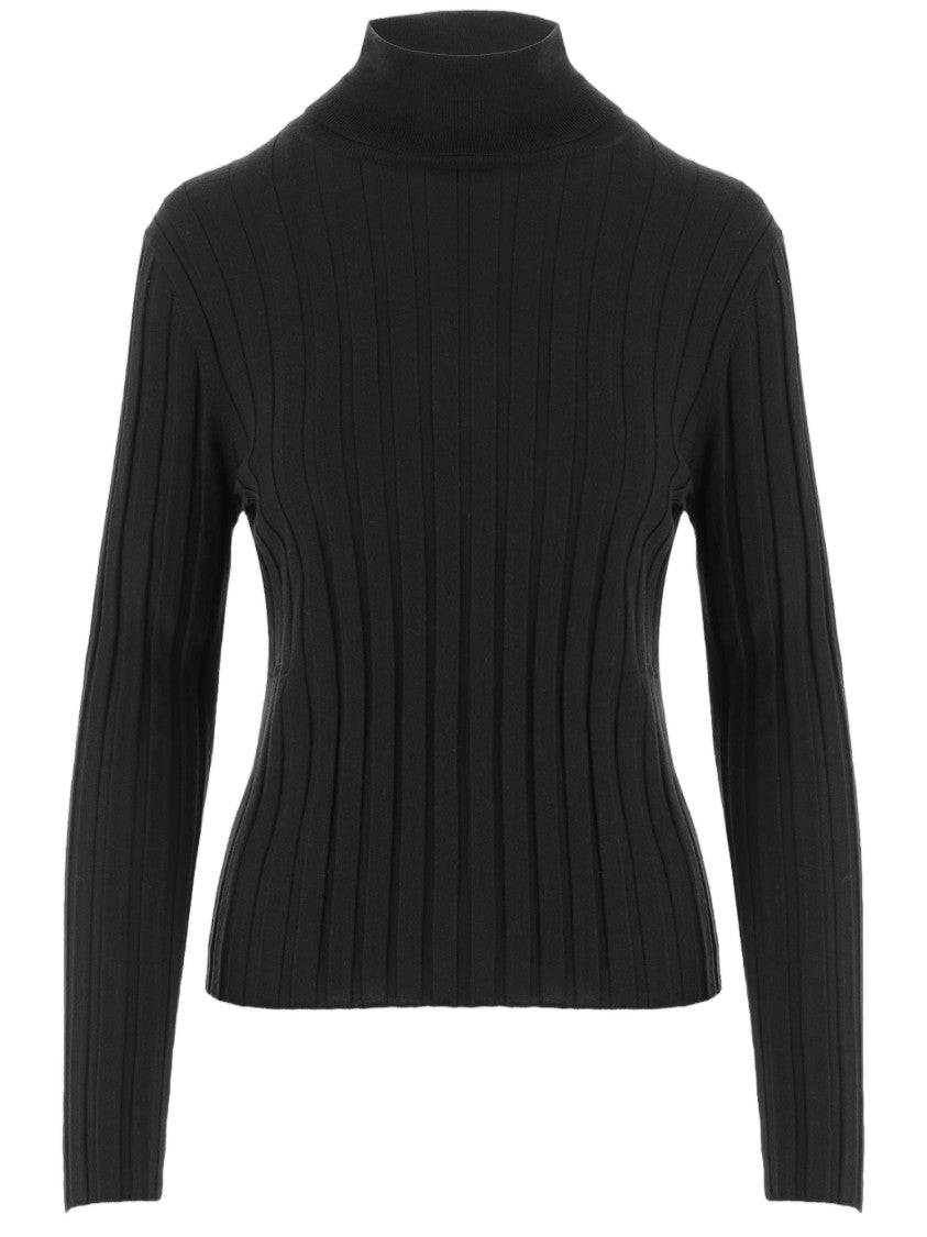 Allude Black Ribbed Fitted High Neck Sweater