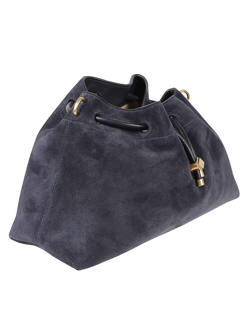 Jimmy Choo Trapezoidal Black Suede-Like Bag With Drawstring Closure
