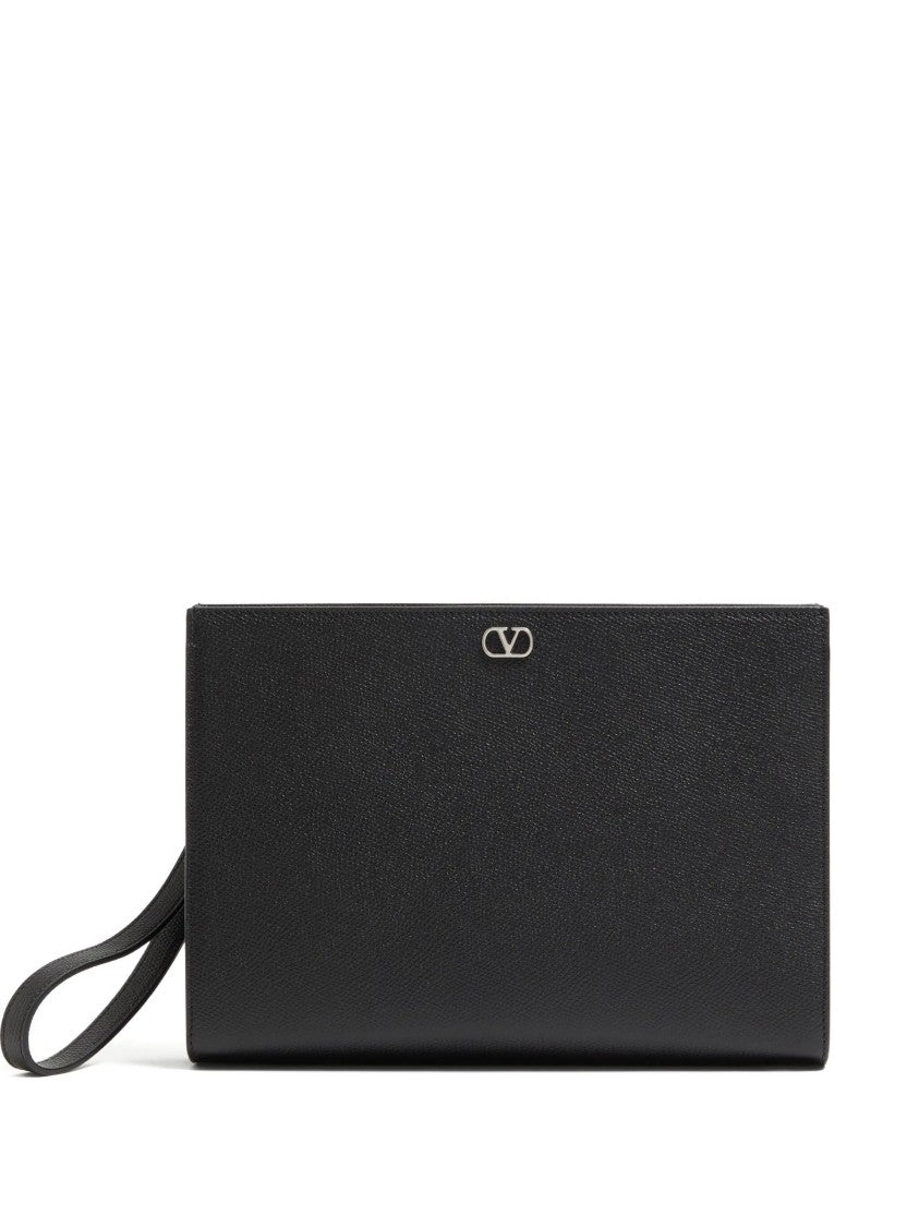 Valentino Black Pouch Vlogo Signature Leather Clutches