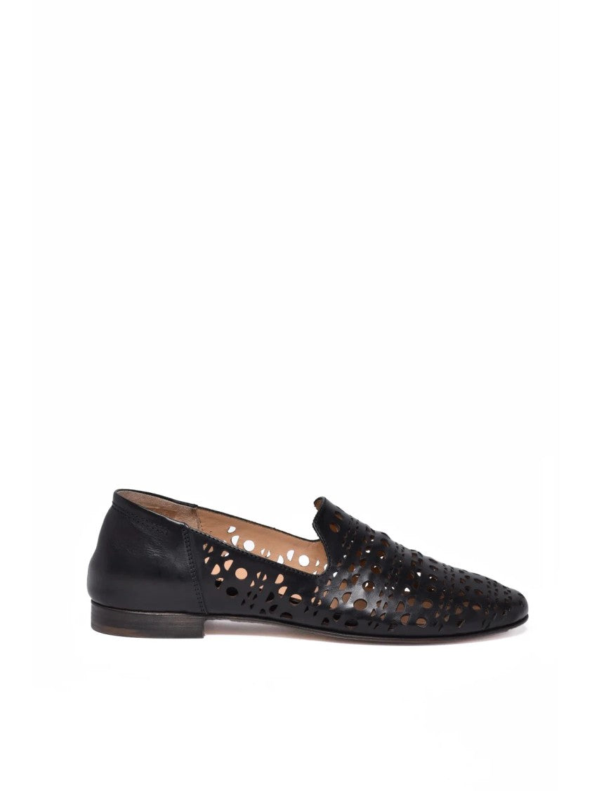 London Since 1965 Black Perforated Leather Loafers