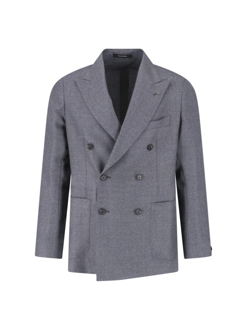 Tagliatore Double-Breasted Grey Virgin Wool Blazer With Peak Lapel
